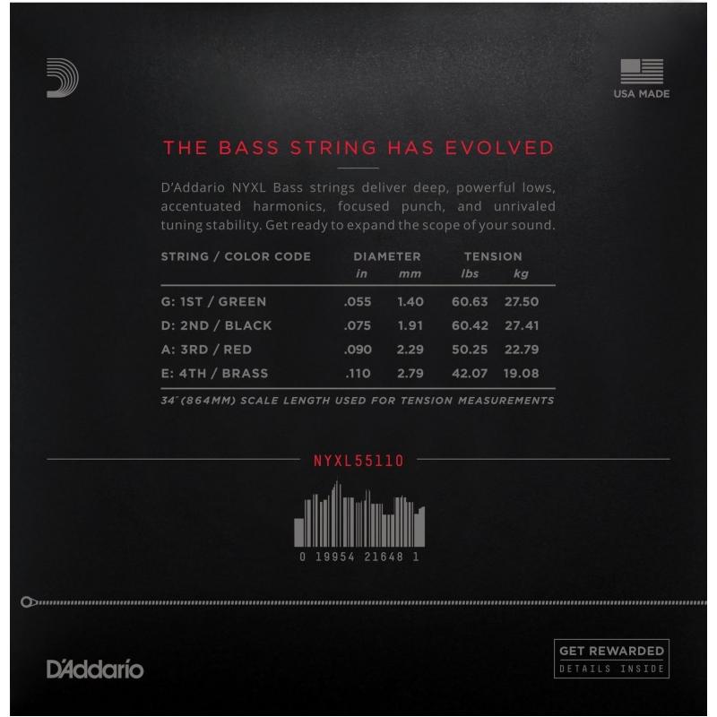 Струны для бас-гитары D'addario NYXL55110